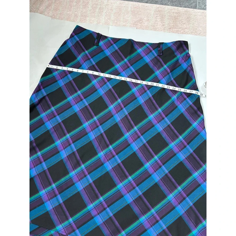 Cato Plaid Midi Skirt Purple Blue Green Black Size 26/28W Fall Holiday Office